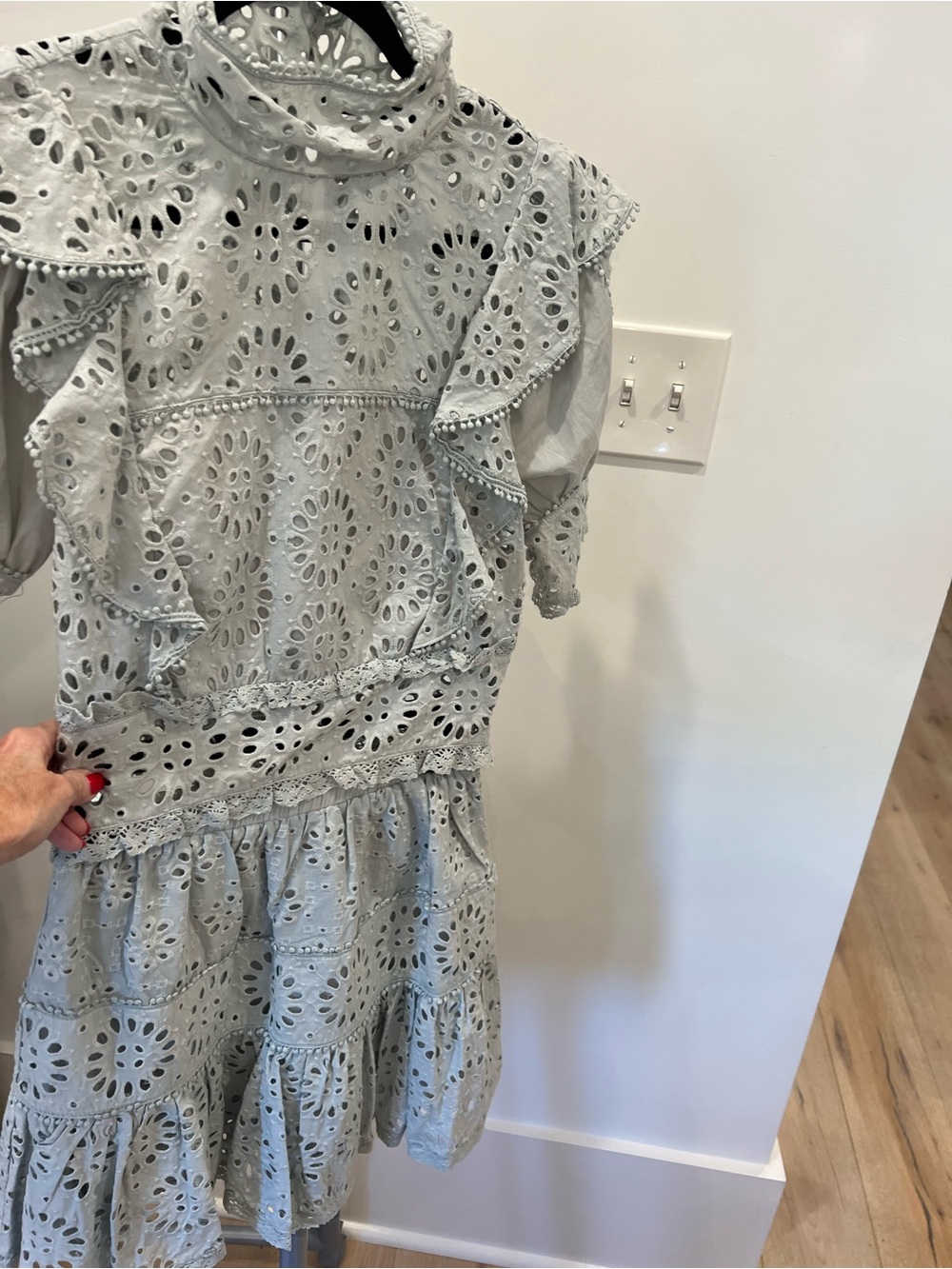 Stellah Light Blue Eyelet Ruffle Set. Shirt and skirt